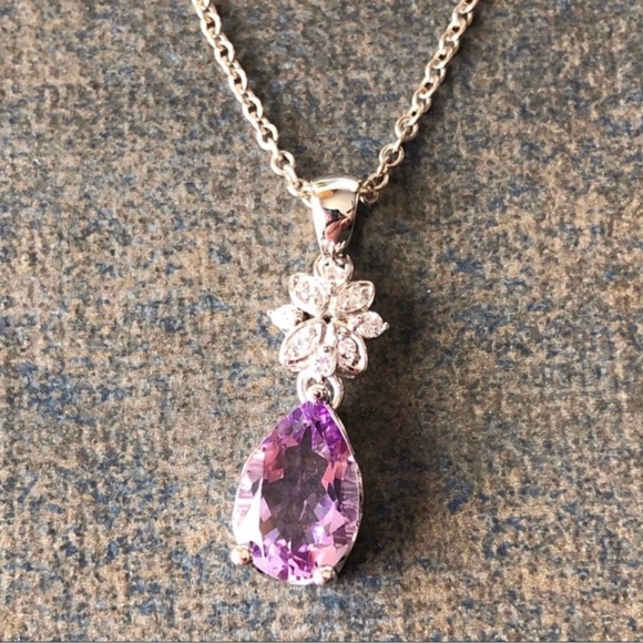 Genuine 2CT Amethyst BRILLIANT DIAMONDS Pendant Necklace